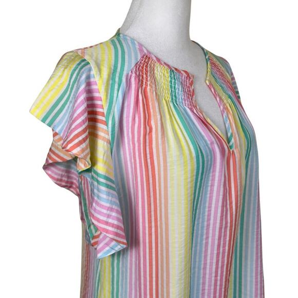 Michelle McDowell Sz M Penelope Pastel Rainbow Striped Smocked Ruffled Top - Picture 7 of 16